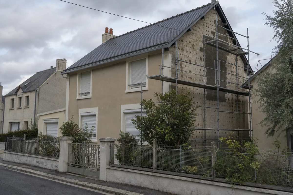 Maison de lotissement des années 1970 en cours de rénovation extérieure